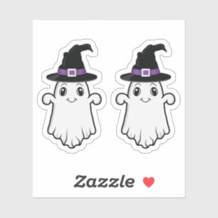 Cute Smiling Ghost Wearing A Witch Hat Halloween