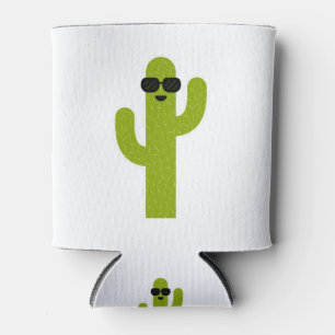 Cute Smiling Green Cactus Wearing Sunglasses Can Cooler