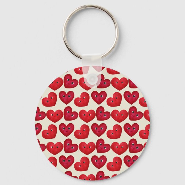 Cute Smiling Hearts Seamless Pattern - Valentine’s Keychain (Front)