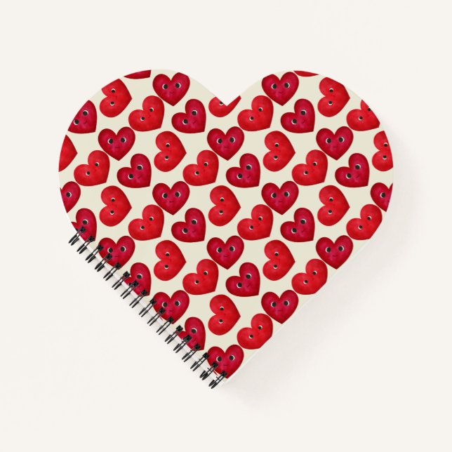 Cute Smiling Hearts Seamless Pattern - Valentine’s Notebook (Front)