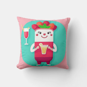 Cute Smiling Juice Glass with Vibrant Colours Throw Pillow