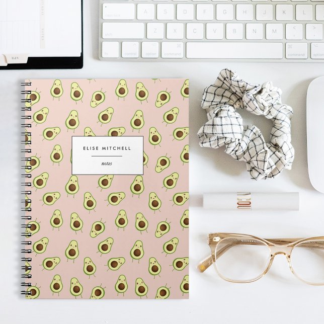 Cute Smiling Kawaii Avocado Pattern Notebook (Creator Uploaded)