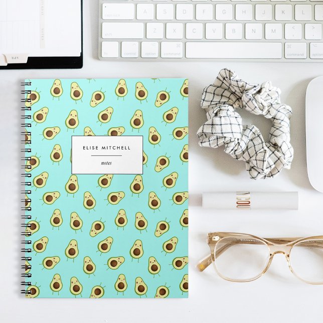 Cute Smiling Kawaii Avocado Pattern Notebook (Creator Uploaded)