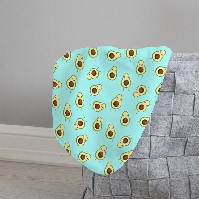 Cute Smiling Kawaii Avocado Pattern Sherpa Blanket (Creator Uploaded)