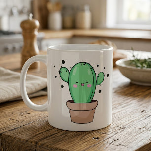 Cute smiling Kawaii Baby Cactus in vase with stars Coffee Mug
