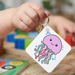 Cute smiling Kawaii Baby Jellyfish with Bubbles Keychain