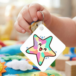 Cute Smiling Kawaii Baby Starfish with Bubbles Keychain
