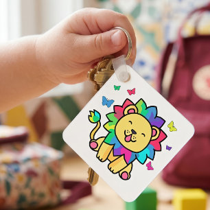Cute smiling Kawaii Lion with Butterflies Cartoon Keychain