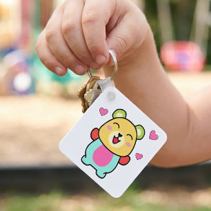 Cute smiling Kawaii Teddy Bear with Love Hearts Keychain