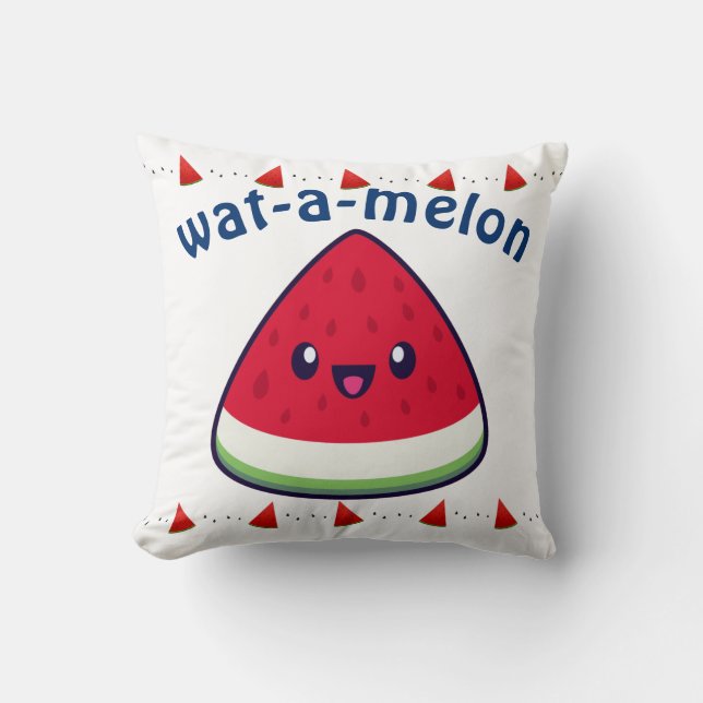 Cute Smiling Kawaii Watermelon  Throw Pillow (Front)