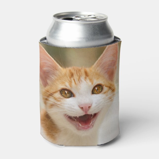 Cute Smiling Kitten Face Funny Cat Meow Photo Can Cooler (Can Front)