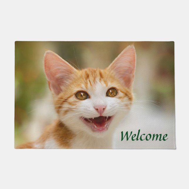 Cute Smiling Kitten Face Funny Cat Meow Photo Doormat (Front)
