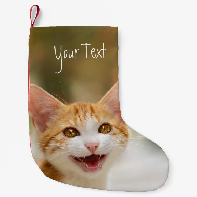 Cute Smiling Kitten Face Funny Cat Meow Photo Small Christmas Stocking (Front)