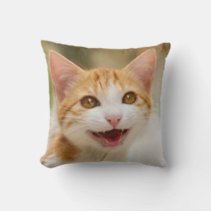 Cute Smiling Kitten Face Funny Cat Meow Photo - Throw Pillow