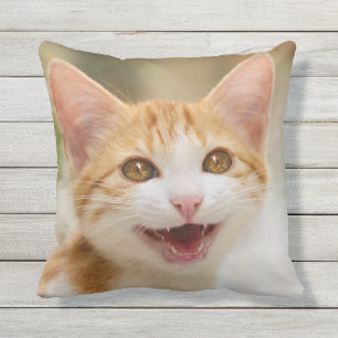 Cute Smiling Kitten Face Funny Cat Meow Photo Throw Pillow