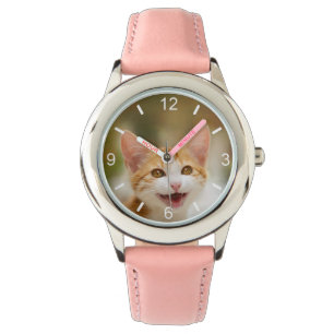 Cute Smiling Kitten Face Funny Cat Meow Photo Watch