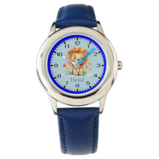 Cute Smiling Lion Amidst Flowers Children's Watch
