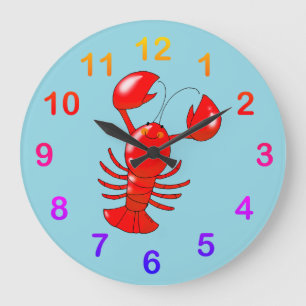 Cute Smiling Lobster Cartoon Design Large Clock