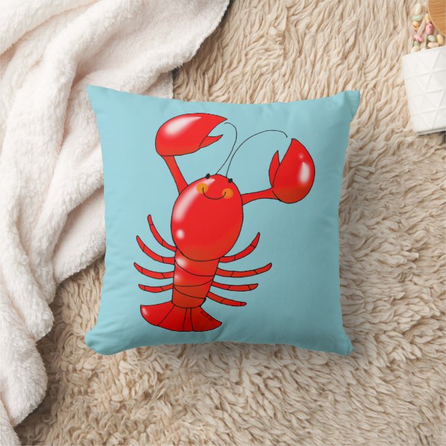 Cute Smiling Lobster Cartoon Design Throw Pillow (Blanket)