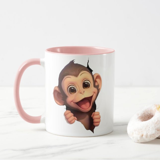 Cute Smiling Monkey Coffee Mug – Adorable Animal  (With Donut)