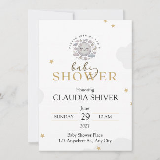 Cute Smiling Moon with Stars and Clouds Invitation