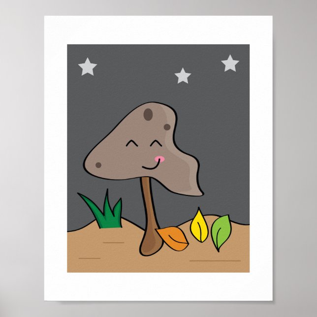 Cute Smiling Mushroom | Starry Woodland Art Poster (Front)