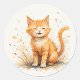 Cute Smiling Orange Cat Kitten Pet Animal Classic Round Sticker