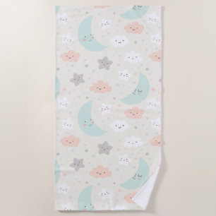Cute Smiling Pastel Sky Pattern Beach Towel
