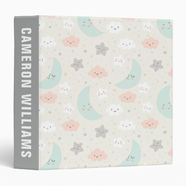 Cute Smiling Pastel Sky Pattern Binder (Front/Spine)