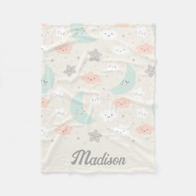 Cute Smiling Pastel Sky Pattern Fleece Blanket (Front)