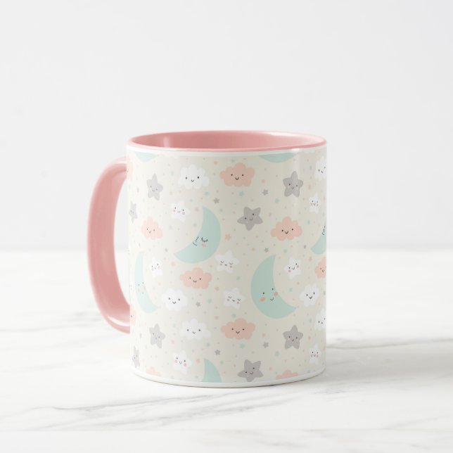 Cute Smiling Pastel Sky Pattern Mug (Front Left)