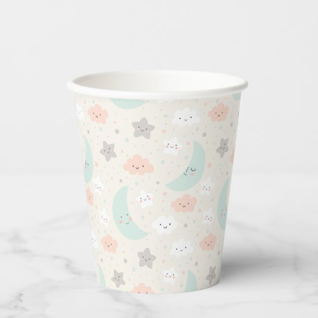 Cute Smiling Pastel Sky Pattern Paper Cups (Front)