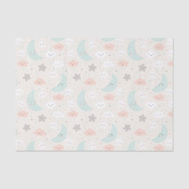 Cute Smiling Pastel Sky Pattern Tissue Paper (Front)