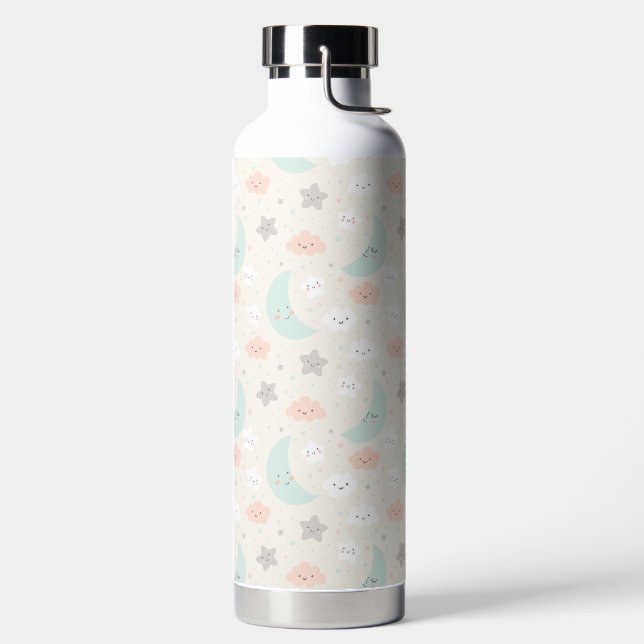 Cute Smiling Pastel Sky Pattern Water Bottle (Left)