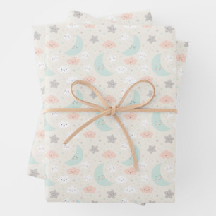 Cute Smiling Pastel Sky Pattern Wrapping Paper Sheet