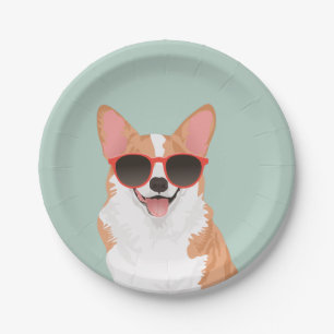 Cute Smiling Pembroke Welsh Corgi for Dog Lovers Paper Plate