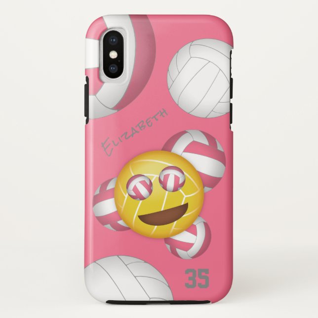 cute smiling personalized girls' emoji volleyball Case-Mate iPhone case (Back)