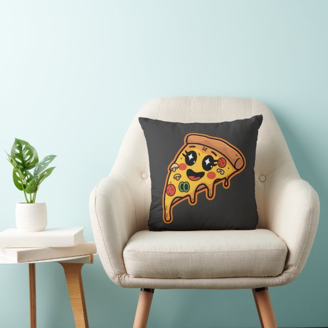 Cute Smiling Pizza Fun Foodie  Throw Pillow (Chair)