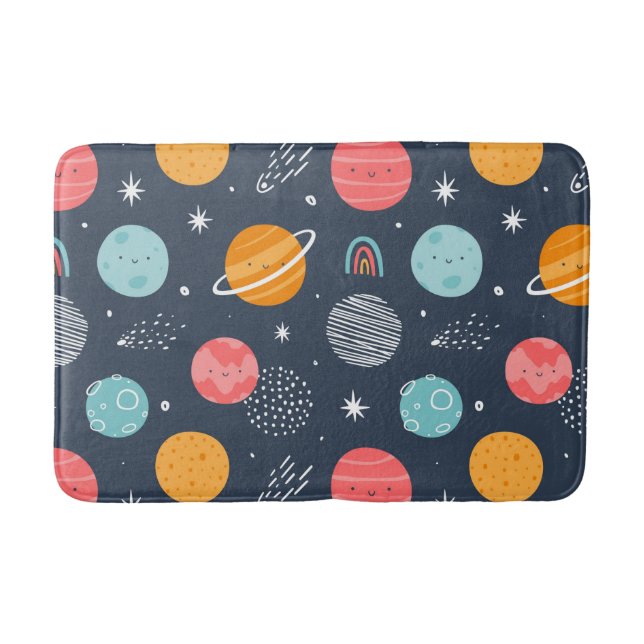 Cute Smiling Planet Pattern Bath Mat (Front)