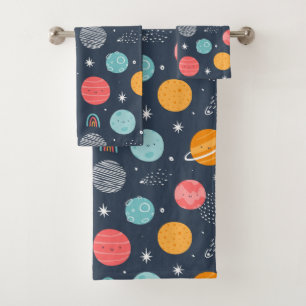 Cute Smiling Planet Pattern Bath Towel Set