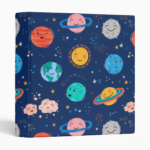 Cute Smiling Planet Pattern Binder