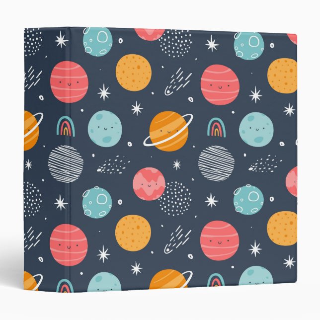 Cute Smiling Planet Pattern Binder (Front/Spine)
