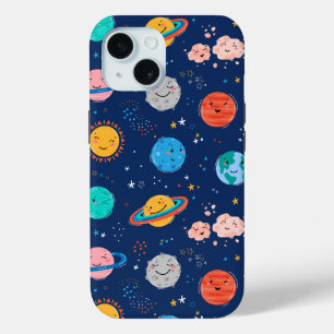 Cute Smiling Planet Pattern iPhone 15 Case