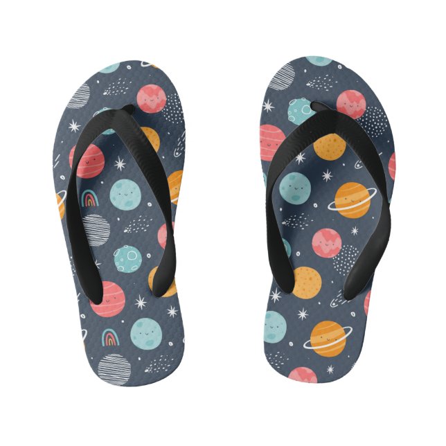 Cute Smiling Planet Pattern Kid's Flip Flops (Footbed)