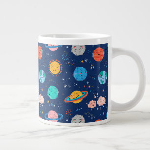 Cute Smiling Planet Pattern Large Coffee Mug