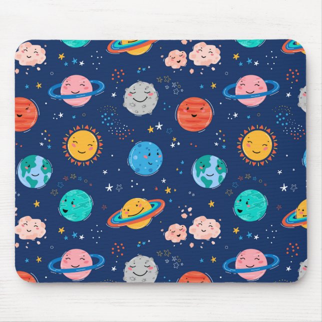 Cute Smiling Planet Pattern Mouse Pad (Front)