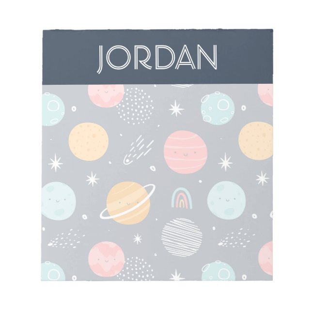 Cute Smiling Planet Pattern Notepad (Front)