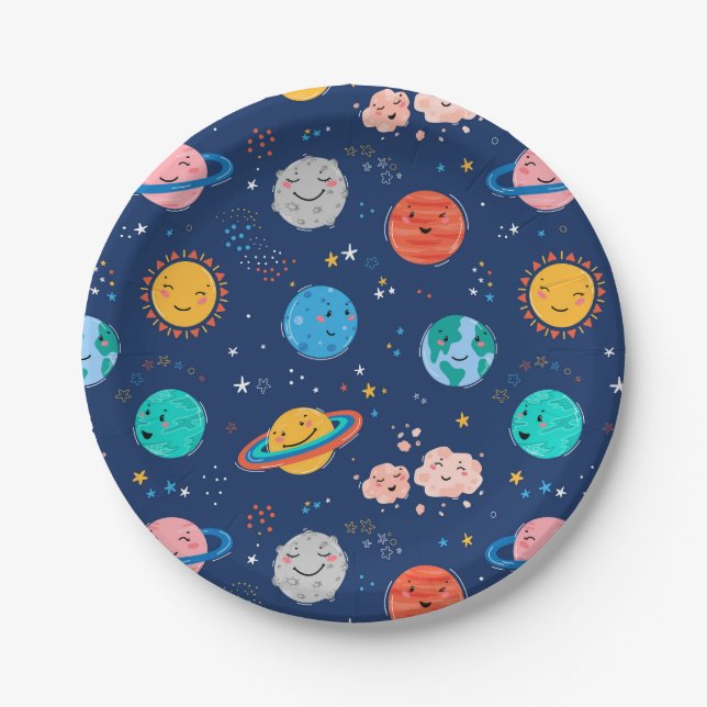 Cute Smiling Planet Pattern Paper Plate (Front)