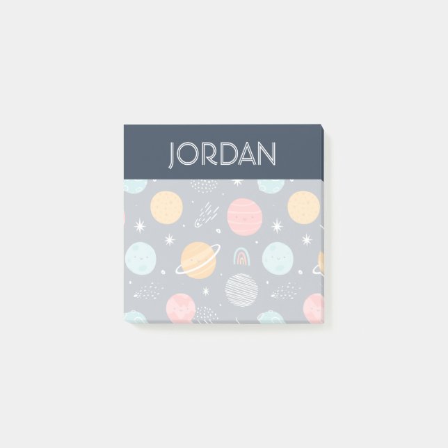 Cute Smiling Planet Pattern Post-it Notes (Front)