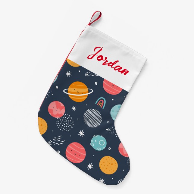 Cute Smiling Planet Pattern Small Christmas Stocking (Front (Hanging))